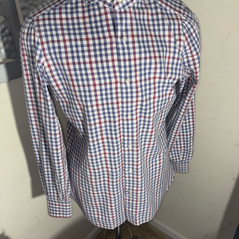 Isaia Italian extreme quality made Red and Blue Checked Dress Shirt(125)
